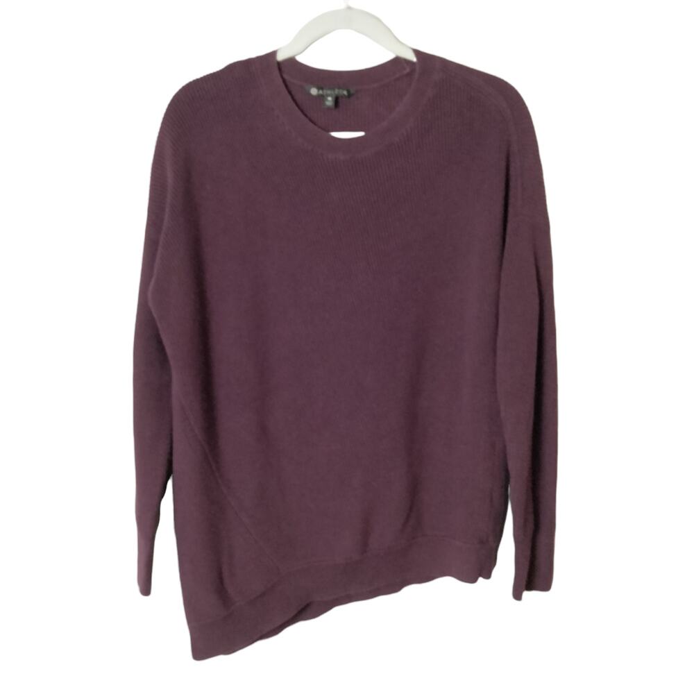 Athleta Sz M Rest Day Asymmetrical Hem Sweater Pima Tencel Silk Blend Purple